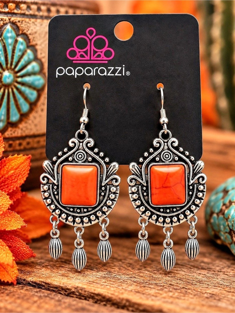 paparazzi Clear The Heir - Orange Dangle Earrings Orange & Silver